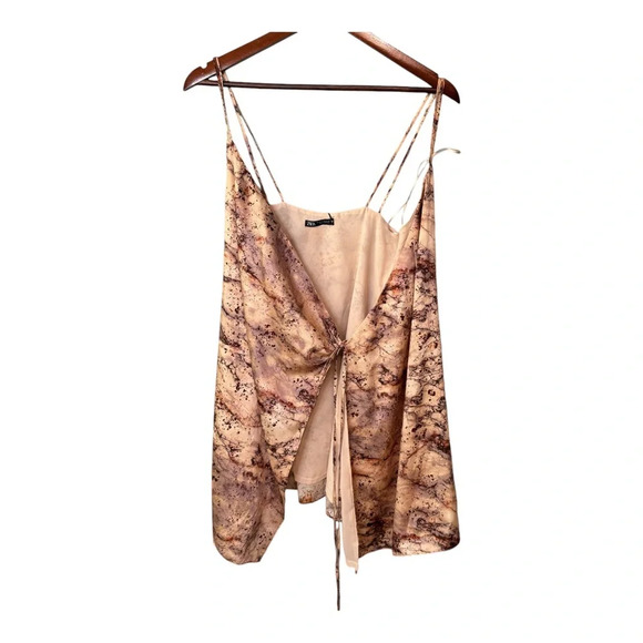 ZARA Marbled Print Satin Effect Wrap Sleeveless Mini Dress. NWT. Size Medium - Picture 8 of 8